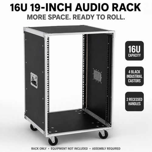 16U 19" Open Frame Rack Mobile Server Audio Rack Wheeled Equipment Rack Case UK
