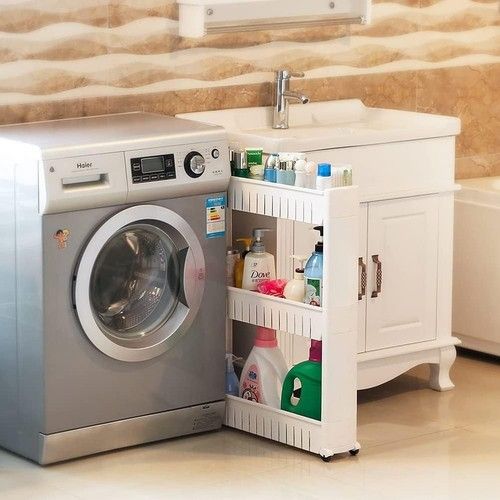 Slide Out Storage Tower Folding 3 Tier Rolling Castor Kitchen Trolley Spice Rack