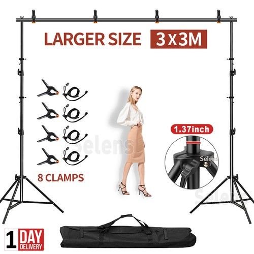3× 3M Heavy Duty Photo Backdrop Stand Kit Strong Photography Background Studio
