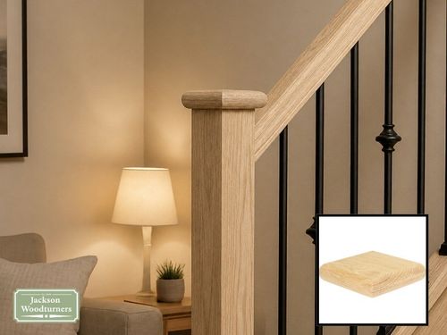 Oak Flat Cap to fit 90mm Newel Posts, Full & Half Caps Available — image 1