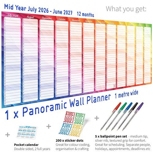 Mid Year Wall Planner 2026 2027 Large Academic Calendar Work Home Office Chart