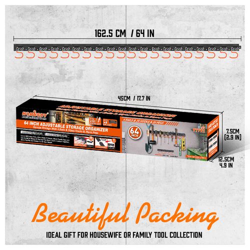 64 Inch Garage Tool Organizer Wall Mount Hooks Adjustable Storage Holders Garden — image 8