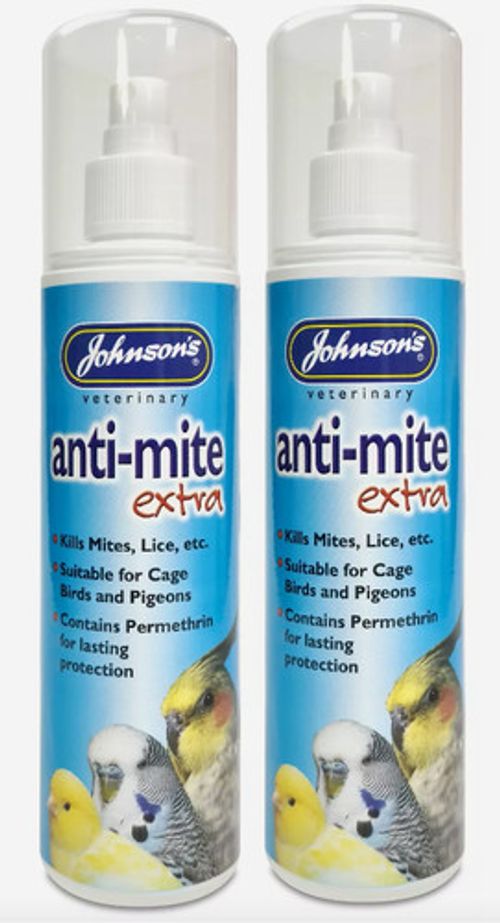 2x 150ML JOHNSONS ANTI MITE EXTRA SPRAY CAGE BIRDS & PIGEONS KILLS MITES & LICE