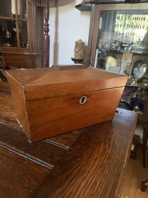 Antique Wooden Tea Caddy Box ,  with working Key & Lock