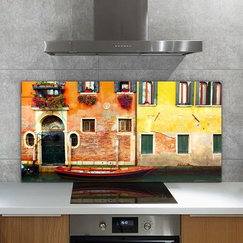 Kitchen Splashback Tempered Glass Heat Resistant Boat in Canal in Venice 140x70