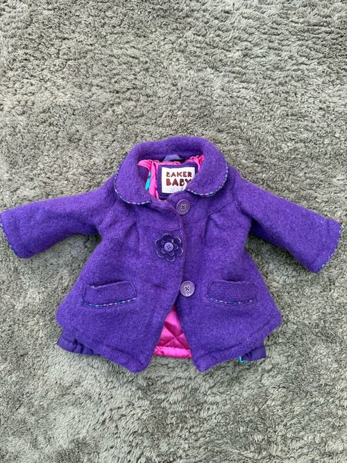 Baker Baby Ted Baker Girls Purple Wool Blend Coat 3-6 Months Pink Lined — image 11