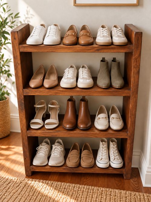 Hall Rack, Handmade Rustic wooden Farmhouse Shoe or Boot Rack - Walnut — image 1
