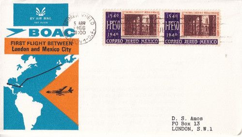 5th April 1966 Mexico City – London BOAC First Flight flown cover