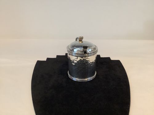 Rare Antique Arts & Crafts 1910 Solid Silver Hammered Mustard Pot Marples & Co — image 6