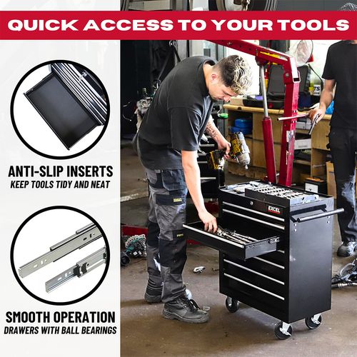 Excel Roller Tool Cabinet Storage Chest Box Garage Workshop 7 Drawers 25" Black — image 6