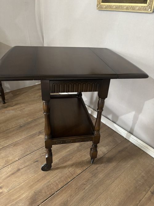 Beautiful Vintage Oak Drop Leaf Trolley With Drawer — image 10