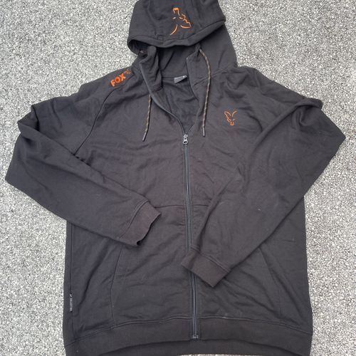 Men’s Large L Fox Full Zip Black Carp Fishing Hoodie Top Sweatshirt Orange Logo — image 1