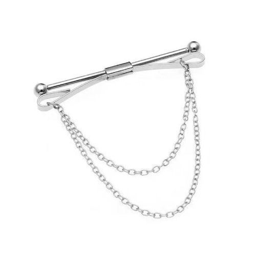 Mens Collar Bar Neck Tie Shirt Pin Tie 6 cm Chain Silver Gold Clasp Boys Gift UK