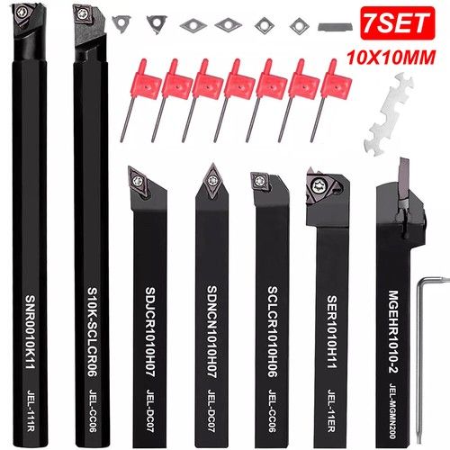 7 set 10mm Shank Lathe Turning Tool Holder Boring Bar + 7x Carbide Insert Blade