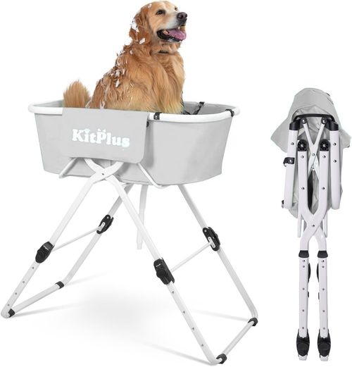 Foldable Dog Bath Tub, 5 Adjustable Heights, Grey Portable Pet Shower Pool — image 2