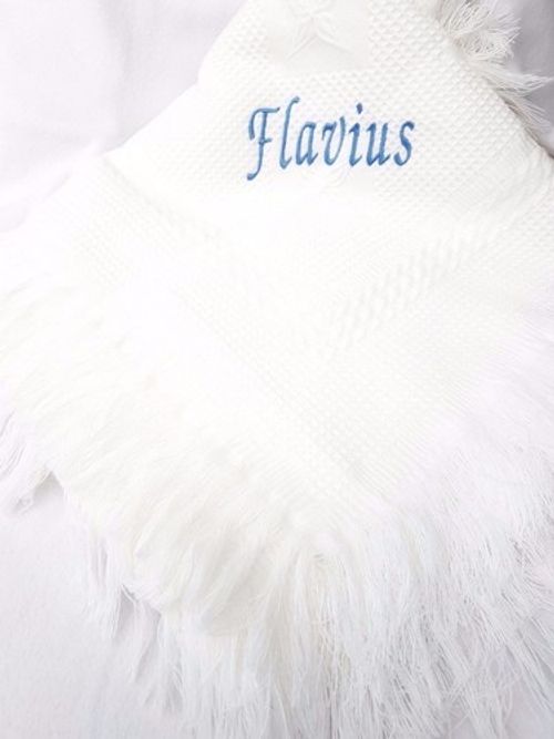 personalised Baby shawl blanket wrap christening boy girl white baptism