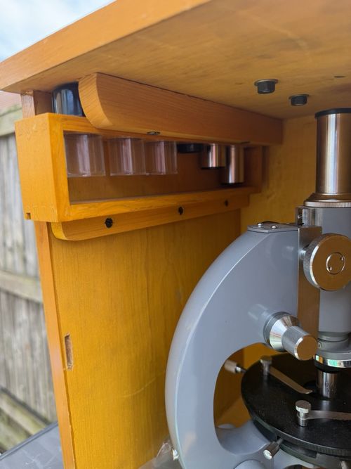 Vintage Chinese Laboratory Microscope in Locking Wooden Case w/ Slides — image 5