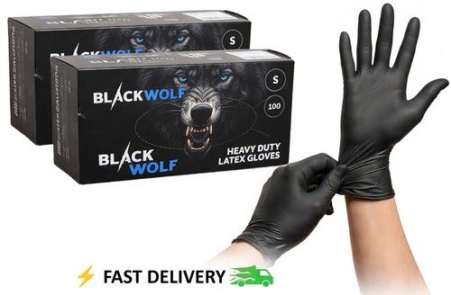 1000 Black Latex Gloves Heavy Duty Powder Free Mechanic Tattoo Medical Butchers