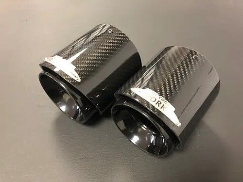 MINI JCW STYLE EXHAUST TIPS (PAIR) CARBON FIBRE GLOSS F55 F56 F57 UK COOPER S
