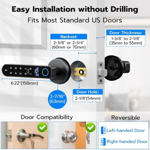 Smart Fingerprint Door Lock with Display Screen Keypad RFID Bluetooth Handle — image 6