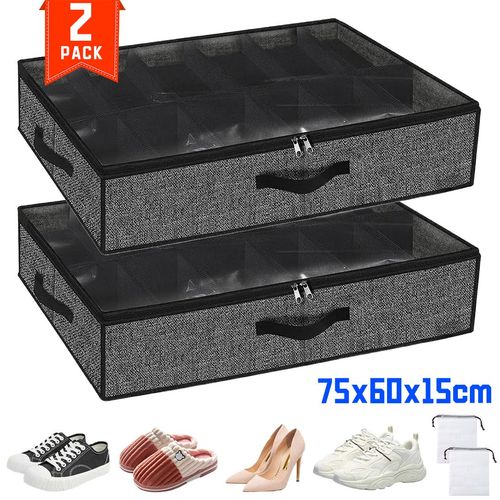 Under Bed Shoe Storage Organiser for 24 Pairs Clear Foldable Shoe Boxes Set of 2 — image 1