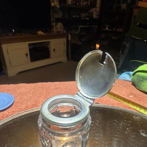 EPNS Silver Plate Lidded Mustard Pot with Glass Jar, Hinged Lid & Spoon Slot — image 4