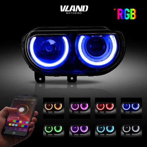 2*Headlights For Dodge Challenger 2008-14 VLAND LED RGB Projector Sequential RHD — image 4