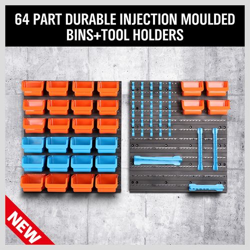 64 Pcs Storage Bin Rack Wall Mounted Tools Parts Garage Shop Shelving Organiser — image 3