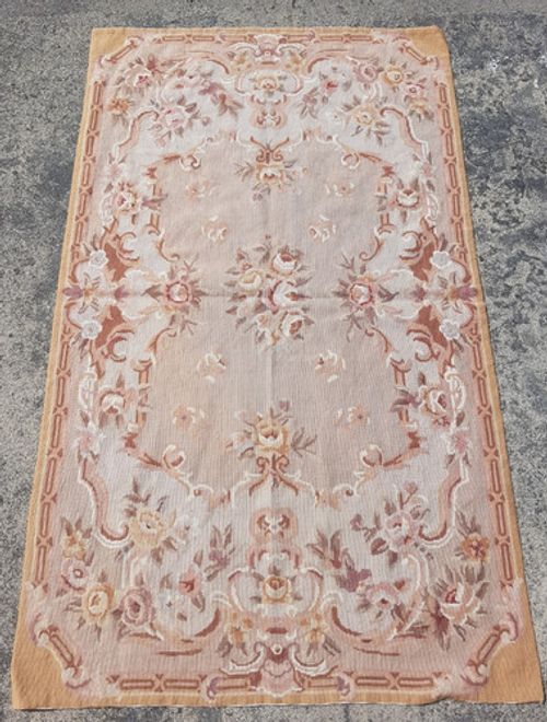 Vintage Handmade French Floral Needlepoint Wool Rug 147x86 cm