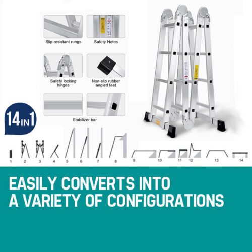 3.5M-5.7M Folding Ladder Aluminium Ladder Multi Purpose Extendable Work Platform