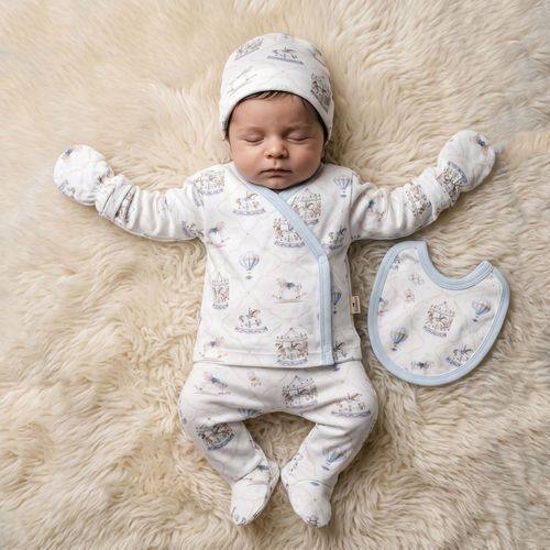 Baby Boy 5 Piece Cotton Layette Gift Set Fairground Ballons Blue 0-3 Months — image 4
