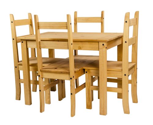 Corona Dining Table and 4 Chairs Budget Set Mexican Pine Solid Wooden Kitchen — image 2