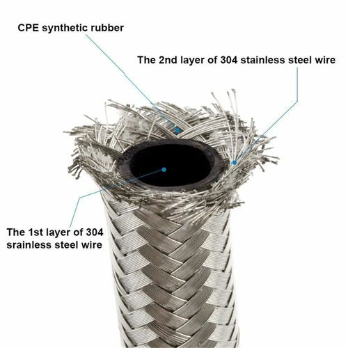 AN10 10AN Nylon Stainless Steel Braided Fuel Oil Gas Line Hose 10 Feet 3M Silver — image 6
