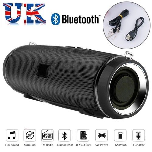 200W Portable Bluetooth Speaker IPX2 Waterproof Outdoor HIFI Pillar Speaker UK