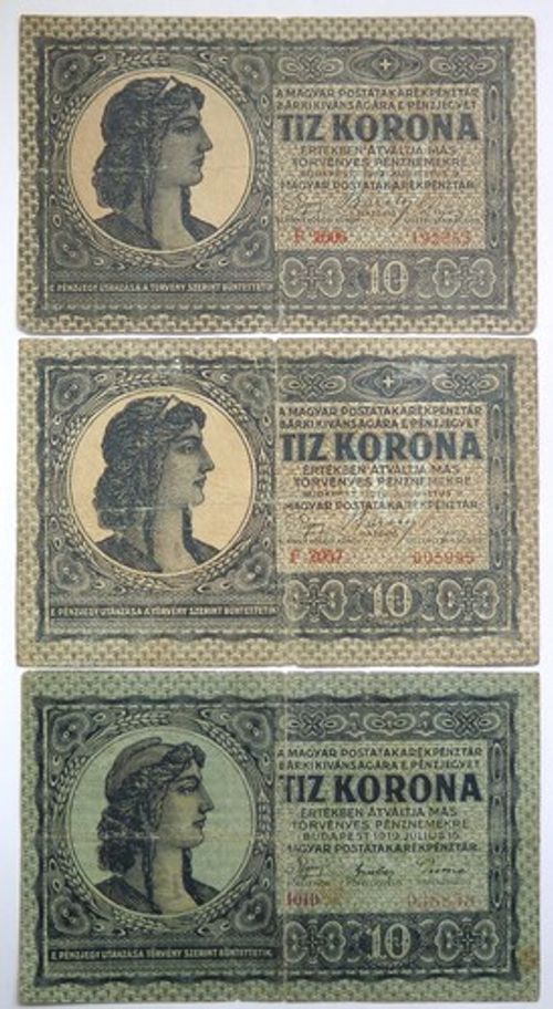 [R2886] Lot 3 x 10 Corona 1919 (2x 09.08.1919+1x 15.07.1919)