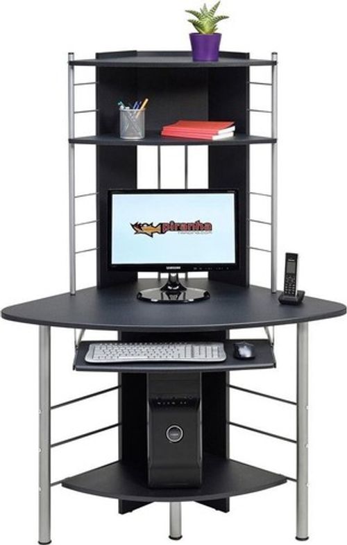 Compact Corner Computer Desk Workstation with Shelves for Home Office PC8g Black