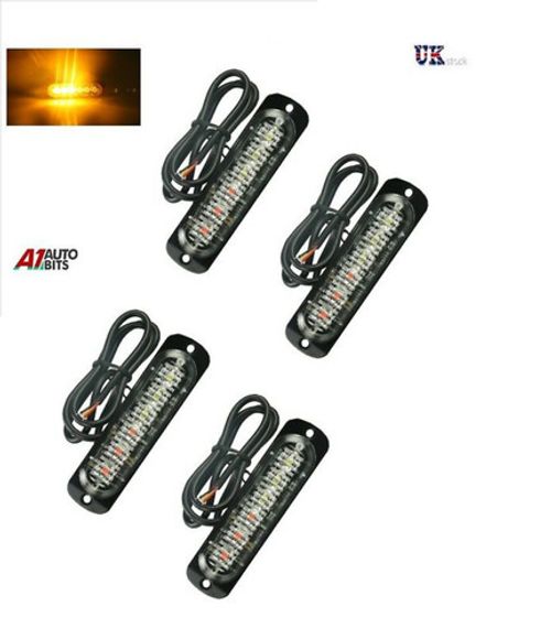 4x 12V 24V 6 LED Amber Strobe Flashing Recovery Lightbar Truck beacon Lights New