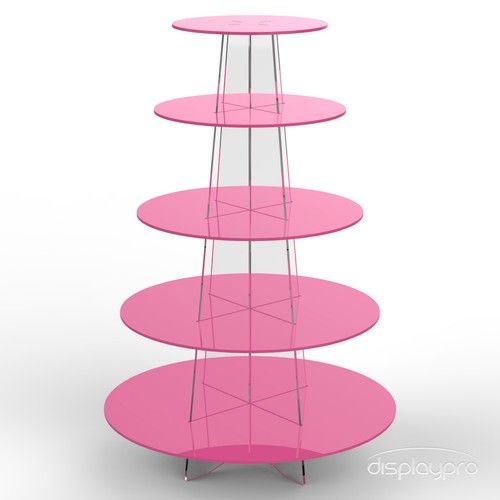 Cupcake Cake Display Stand - 5 Tier Round Clear White Black Blue Pink Acrylic