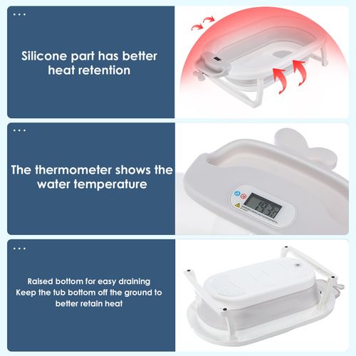 Foldable Baby Bath Tub Ergonomic with Temperature & Cushion Bath Pad + Bath Net — image 7