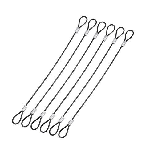 6Pcs Safety Cable Locks,Security Wire Ropes w Double Loop(Black, 8",2mmDia)