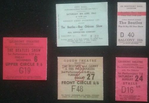 5 ICONIC SMALL THE BEATLES TICKET STUBS ,LIVERPOOL ,ROCK'N ROLL *(Reproduction)*