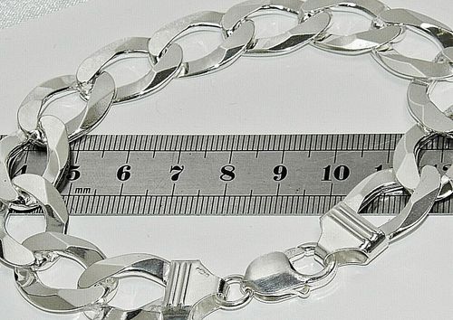STERLING SILVER MENS BRACELET CURB - HEAVY CHUNKY 9 INCH 14mm - Solid 925 Silver — image 5