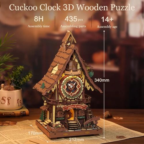ROKR Cuckoo Clock 3D Wooden Puzzle for Adults Mechanical Model Building Kit Gift — image 6