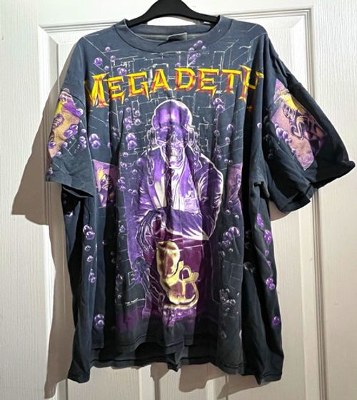 Megadeth All Over Print T-Shirt XL Black/Purple Brockum Group Made in USA