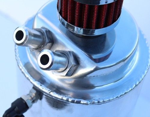 2 Litre Oil Catch Can 14mm 10mm Fittings Large Breather Big Tank Round Silver