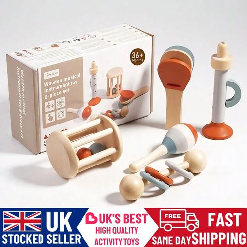 Wooden Teether Baby Musical Toy Sensory Toys Shake Jingle Rattle Toy Gift set — image 1