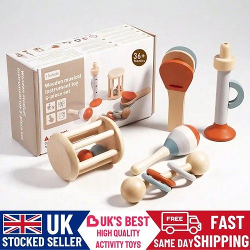 Wooden Teether Baby Musical Toy Sensory Toys Shake Jingle Rattle Toy Gift set