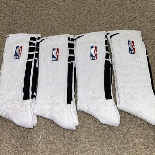Nike NBA Elite Cushioned Socks L Mens DRI-FIT Breathable 4 Pack White