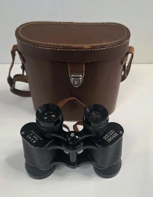 Vintage Zodiac 8x40 Coated Optics Binoculars with Original Leather Case — image 1