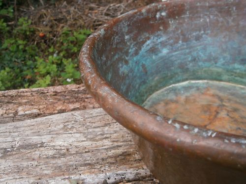 LG VINTAGE HEAVY CIRCULAR BEATEN COPPER KITCHEN WASH BOWL JARDINIERE PLANTER — image 8